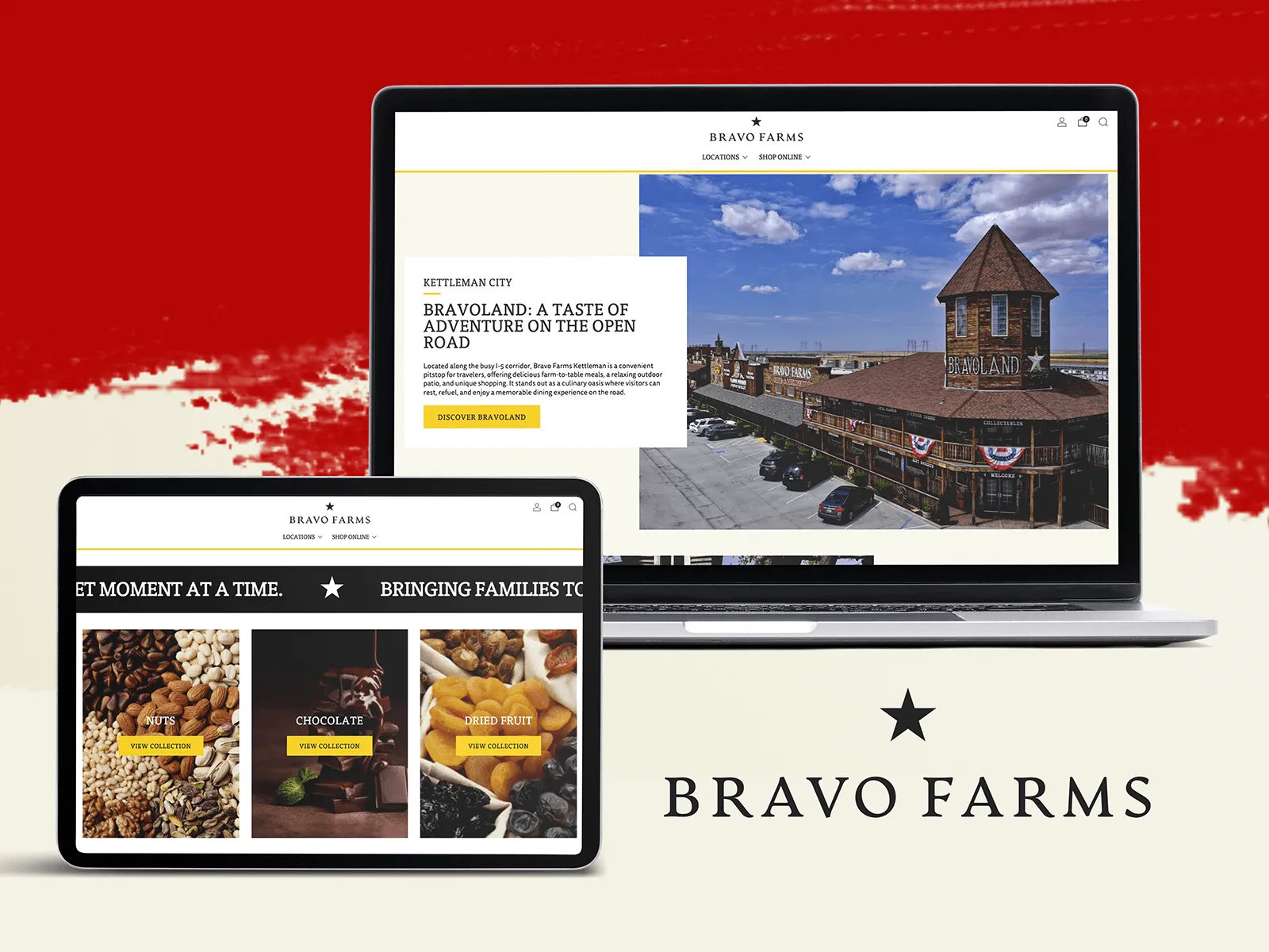 Bravo Farms website mockup shown on desktop and tablet devices