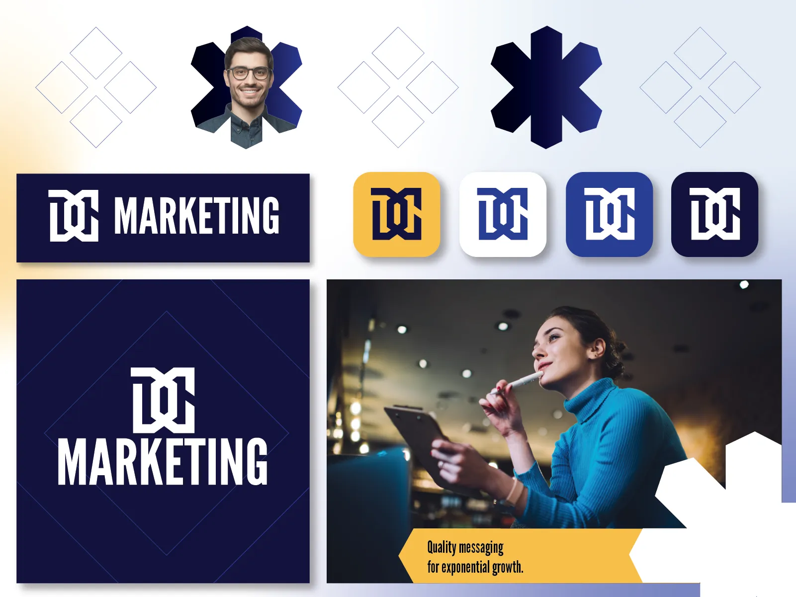 DC Marketing brand guidelines, logo system, and campaign mockups