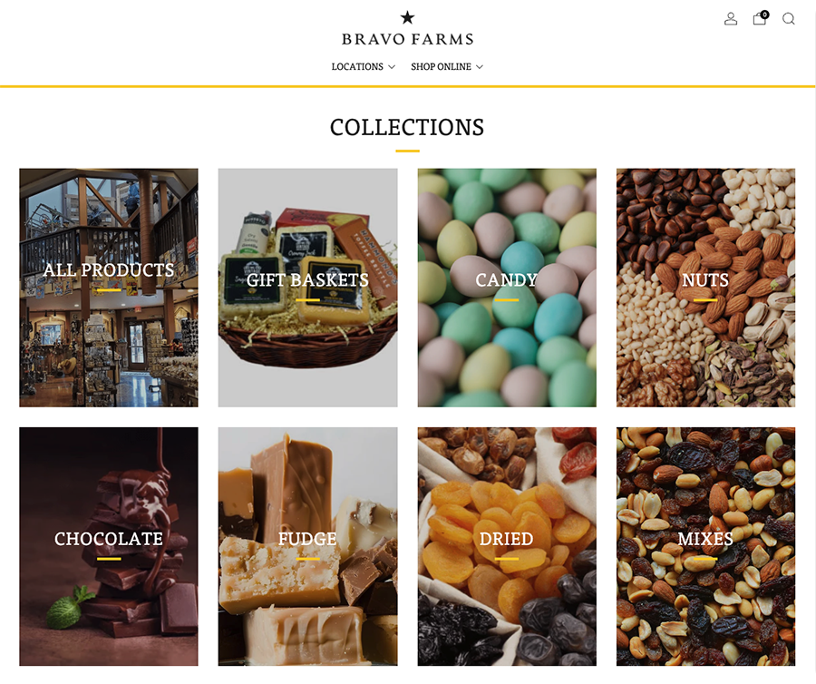 Page design of Bravo Farms ecommerce Shopify Collections