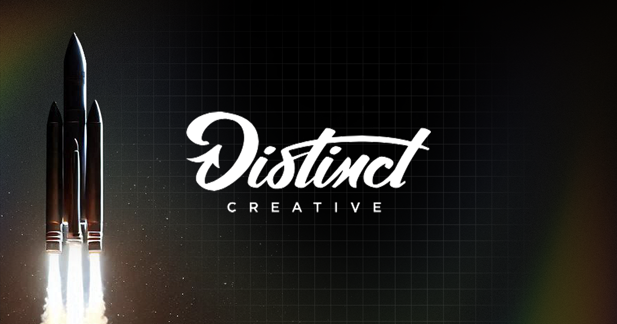 Distinct Creative Group website meta image with text and rocket